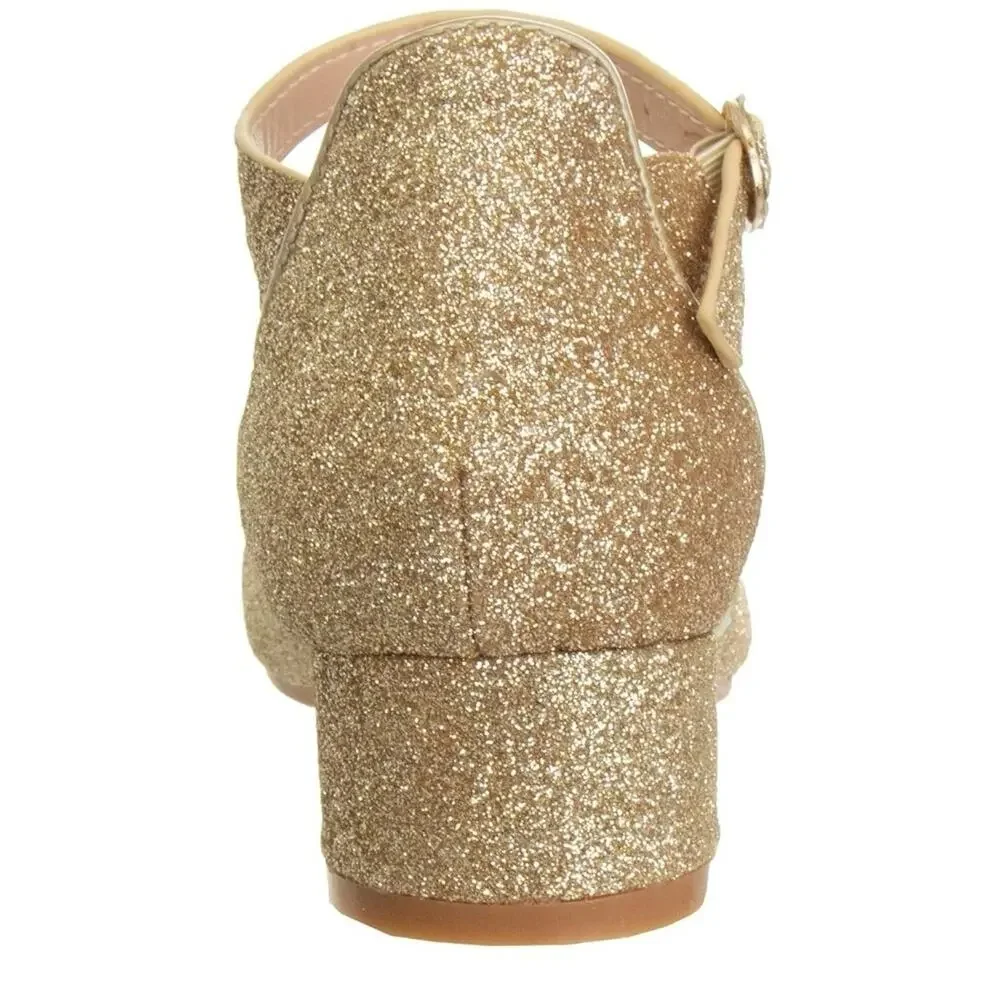 Badgley Mischka Girls Dress Shoes, Kids Party Slip-OnPumps, Gold Glittery Size 4
